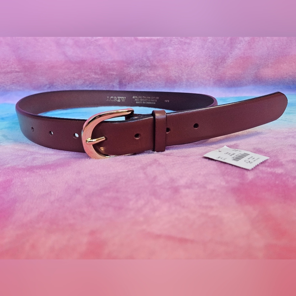 J. Crew Brown Leather Belt with Gold Buckle
